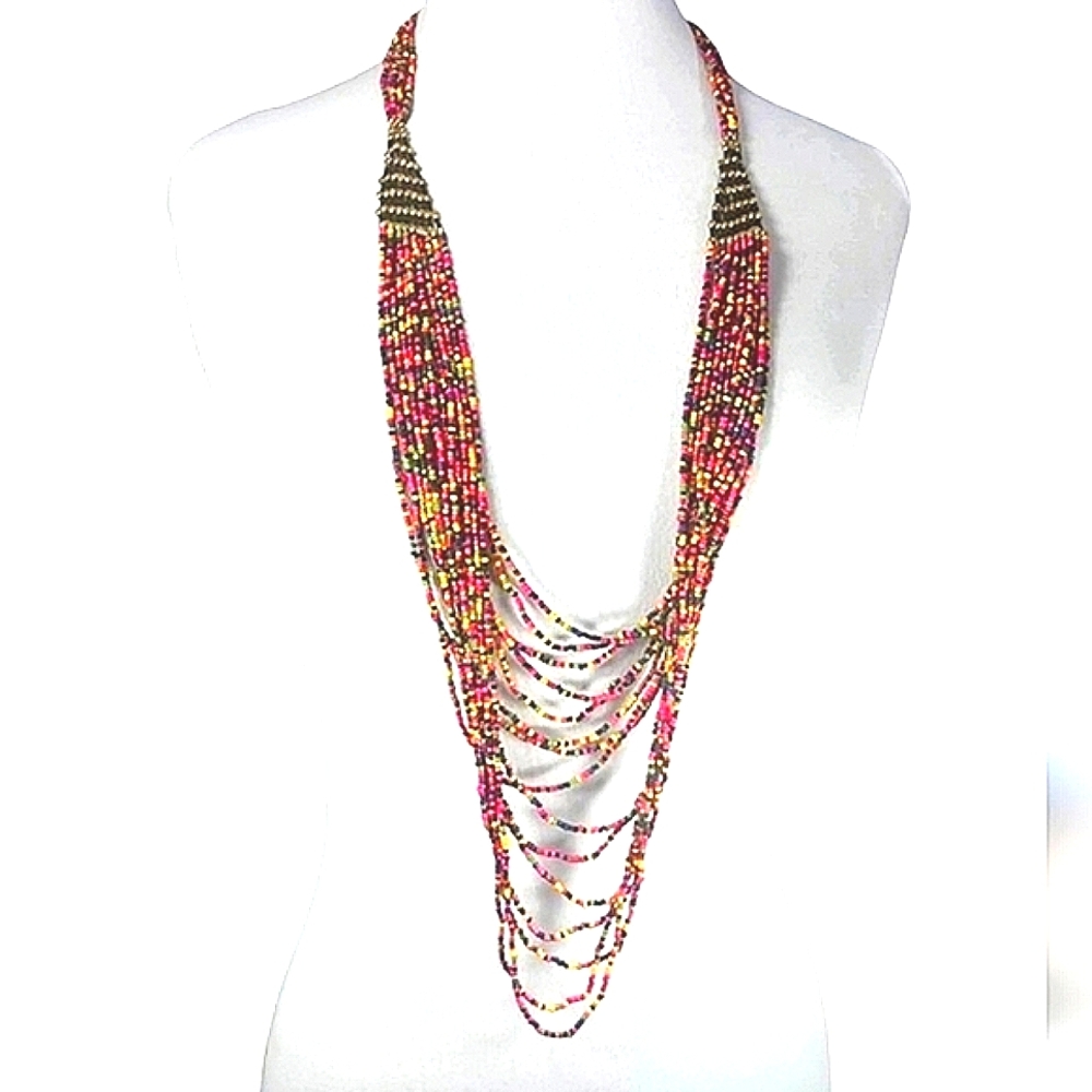 NWT Charming Charlie Multicolor Multi Layer Statement Necklace Hoop Earring Set